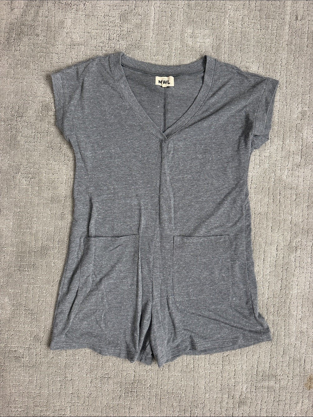 Madewell MWL Womens Superbrushed Pull-On Romper Heather V-Neck with Pockets
